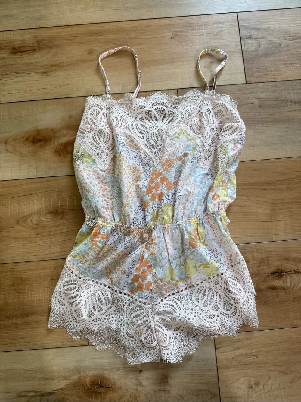 Victoria's Secret Pastel Floral Lace-Trim one piece romper nwt